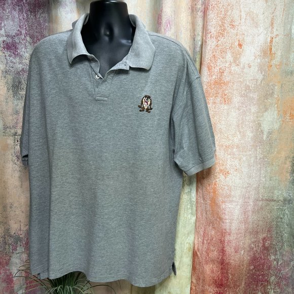 VTG📌 Warner Bros 90s Embroidered Tasmanian Devil Striped Men Polo Shirt - Picture 1 of 12